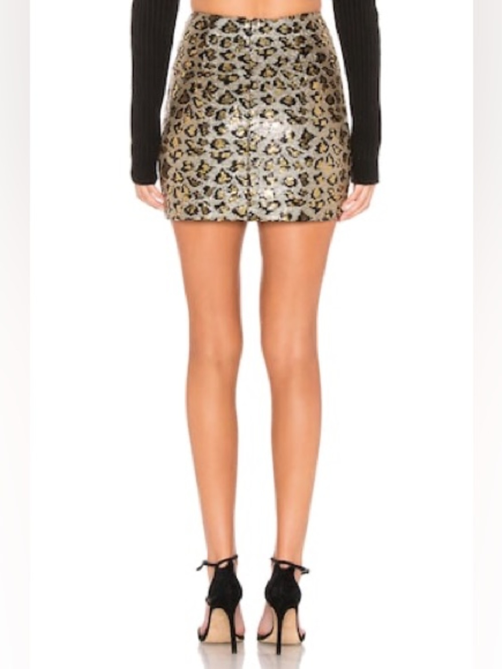 Tobi Sequin Leopard Mini Skirt - Gold, Black & Silver